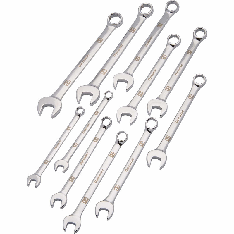 Wrench Set with Mirror Chrome Finish, 11pc, Metric, Combination, 9mm - 19mm